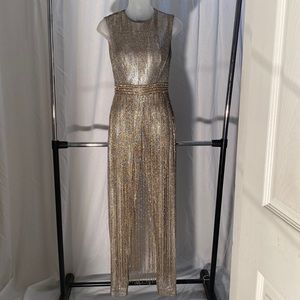 Ieena for MacDuggal Size 2 Gold+Silver Fringe PantSuit